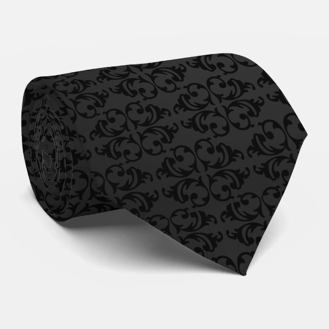 Svart Damask Formal Drängar Slips (Rullad)