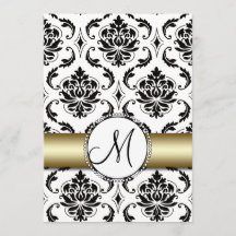 Svart Damask Guld bröllopsinbjudan