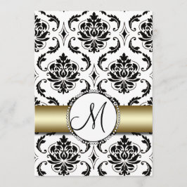 Svart Damask Guld bröllopsinbjudan Inbjudningar