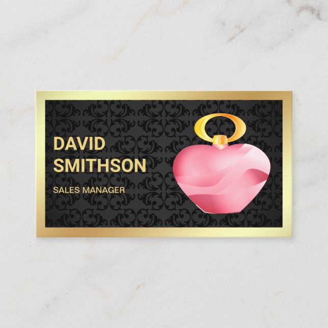 Svart Damask Guld Folie Rosa Parfymflaska Visitkort (Framsida)