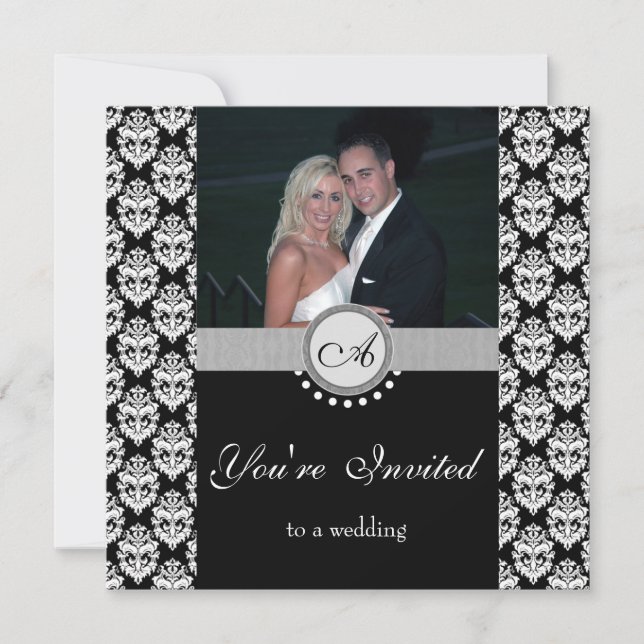 Svart Damask - inbjudan till fotobröllop (Framsida)