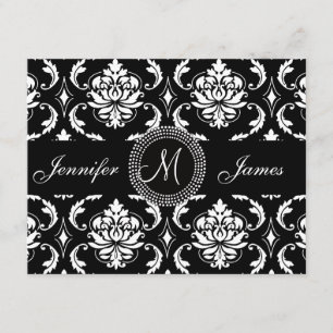 Svart Damask Initial Bröllopsmottagningskort Tilläggskort