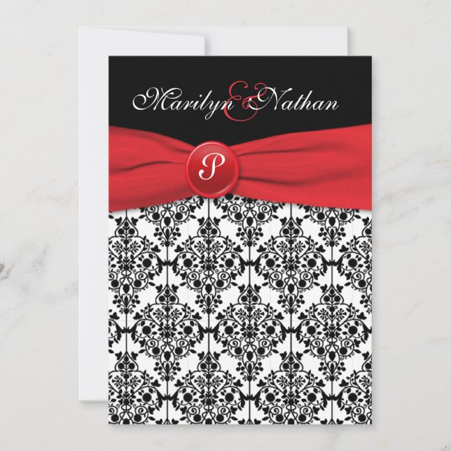 Svart Damask med vallmo Red Wedding-inbjudan Inbjudningar (Framsida)