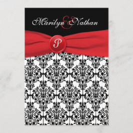 Svart Damask med vallmo Red Wedding-inbjudan Inbjudningar