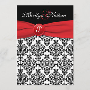 Svart Damask med vallmo Red Wedding-inbjudan Inbjudningar