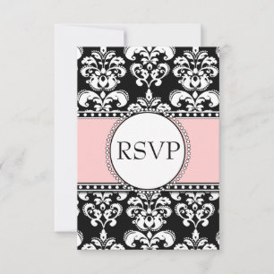 Svart Damask Mjuk Rosa RSVP för Fyrkantiga Inbjudn OSA Kort