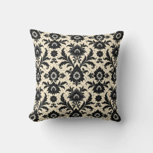 Svart Damask på Sepia Kudde