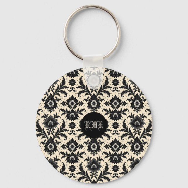 Svart Damask på Sepia Nyckelring (Framsida)