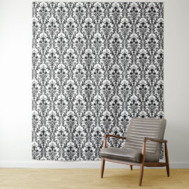 Svart Damask på Vit Blommig Chic Elegant Bakgrund