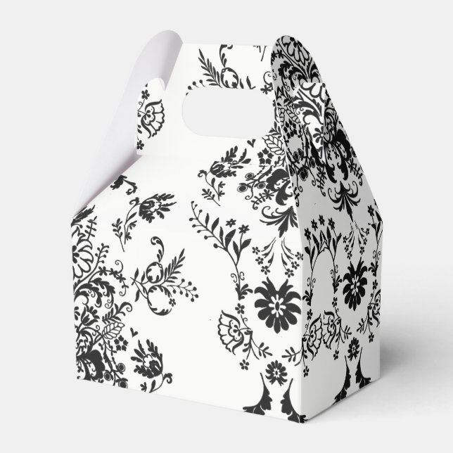 Svart Damask på Vit Presentaskar (Framsidan Sidan)