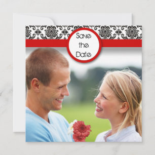 Svart Damask På Vitt Rött Trim Spara Datum Datumet