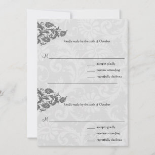 Svart Damask Plum Hearts OSA Bröllopinbjudan Inbjudningar