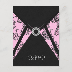 Svart Damask Rosa Elegant Svart RSVP OSA Kort