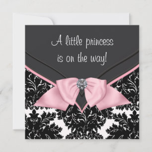 Svart Damask Rosa Slinga Prinsessa Barnkalas Inbjudningar