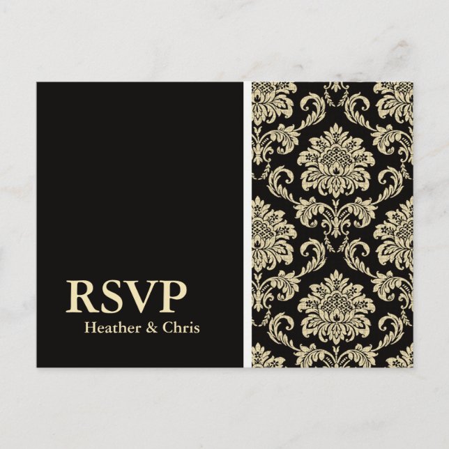 Svart Damask RSVP-brevkort Inbjudan Vykort (Framsida)