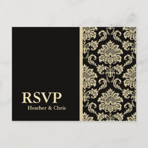 Svart Damask RSVP-brevkort Inbjudan Vykort