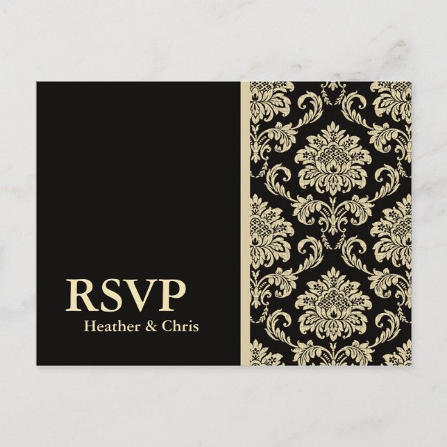 Svart Damask RSVP-brevkort Inbjudan Vykort (Framsida)