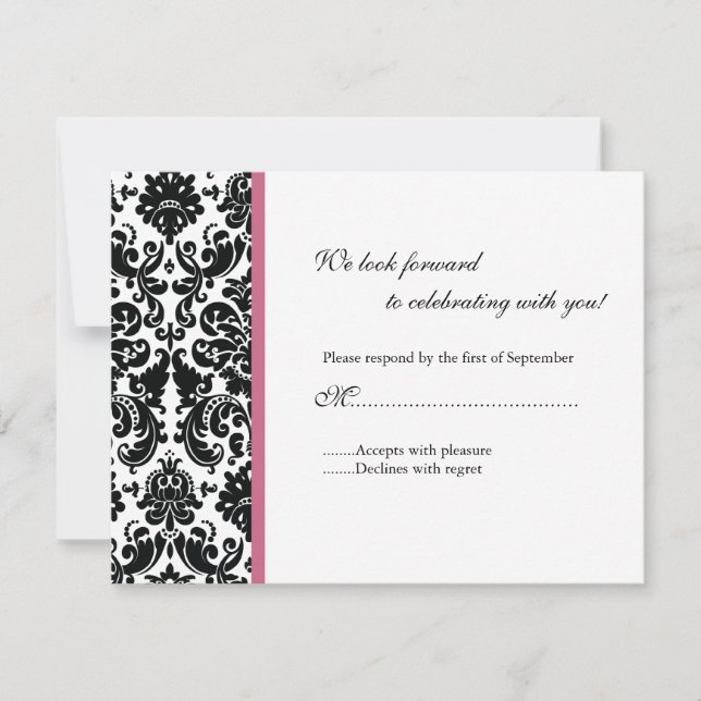 Svart Damask RSVP-svarskort OSA Kort (Framsida)