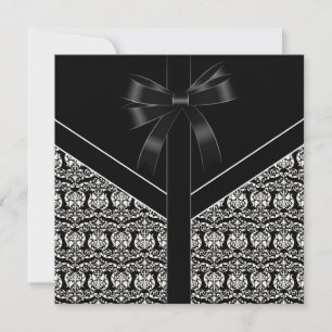 Svart Damask Vit Bröllopsdamask-inbjudan Inbjudningar