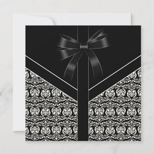 Svart Damask Vit Bröllopsdamask-inbjudan Inbjudningar (Framsida)