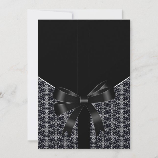 Svart Damask Vit Spets 5x7 Bröllopsinbjudan Inbjudningar (Framsida)