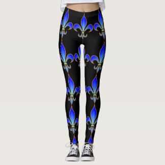 Svart damasker fleur-de-lis leggings