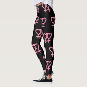 Svart damasker med rosa lesbisk hjärtasymbollgbt leggings