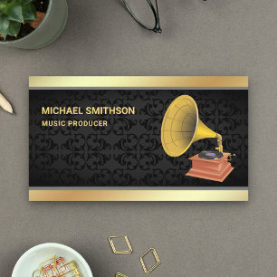 Svart Damaskus Guld Folie Grammofon Musikproducent Visitkort