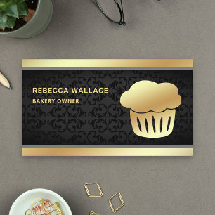 Svart Damaskus Guld Folie Hemmagjord Cupcake Bager Visitkort