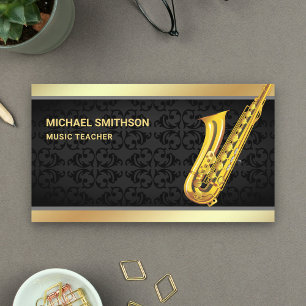 Svart Damaskus Guld Folie Saxofon Musiklärare Visitkort