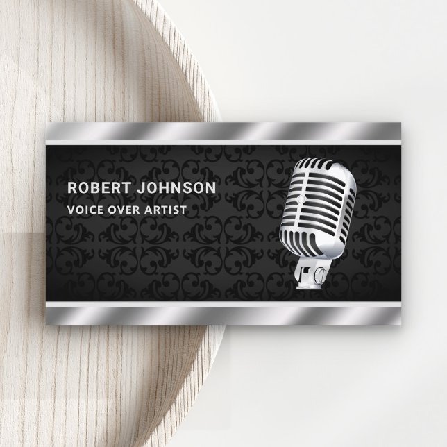 Svart Damaskus Metallisk Mikrofon Röst Artist Visitkort (Skapare uppladdad)