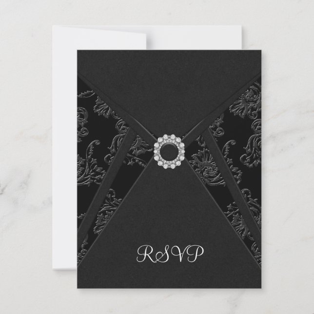 Svart Damaskus Svart RSVP-kort OSA Kort (Framsida)