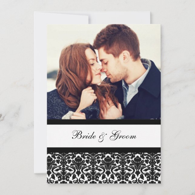 Svart damast för fotobröllopinbjudningar inbjudningar (Framsida)