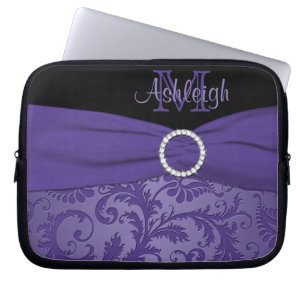 Svart damast för lilor med FAUXbandlaptop sleeve