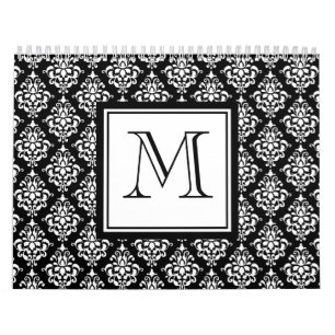 SVART DAMAST FÖR VINTAGE DIN MONOGRAM KALENDER