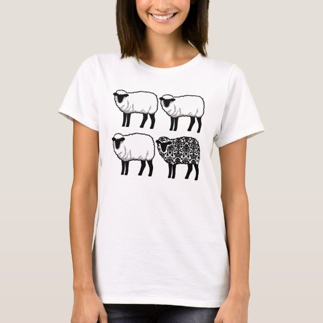 Svart damastast får t-shirt (Framsida)