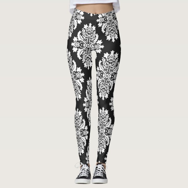 Svart damastast kvinna damasker leggings (Framsida)