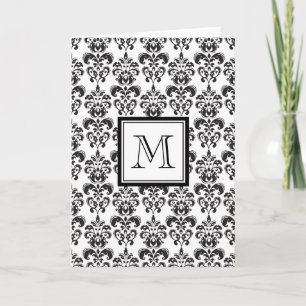Svart damastast mönster 2 med din Monogram Anteckningskort