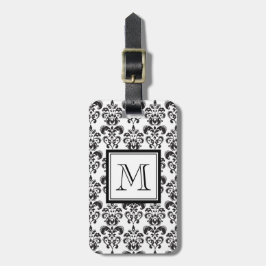 Svart damastast mönster 2 med din Monogram Bagagebricka