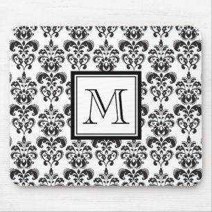 Svart damastast mönster 2 med din Monogram Musmatta