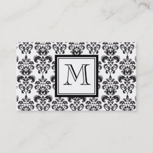 Svart damastast mönster 2 med din Monogram Visitkort