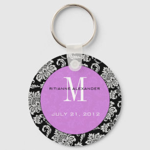 Svart damastast purpurfärgad Monogram som gifta Nyckelring