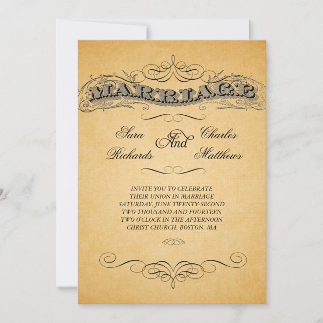 Svart damastast vintage bröllopinbjudningar inbjudningar (Framsida)