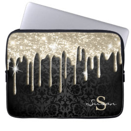 Svart Damm och Guld Glitter Drip Laptop Fodral