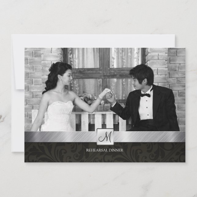 Svart Damm och Silver Modern repetitionsmiddag Inbjudningar (Framsida)