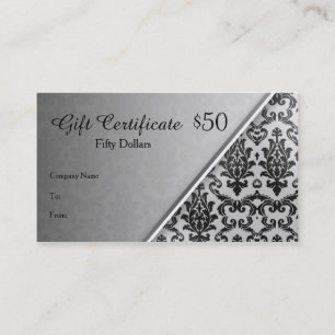 Svart dämpare på silvergrå gift-certifikat rabattkort