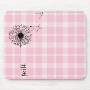 Svart dandelion på rosa plaid musmatta