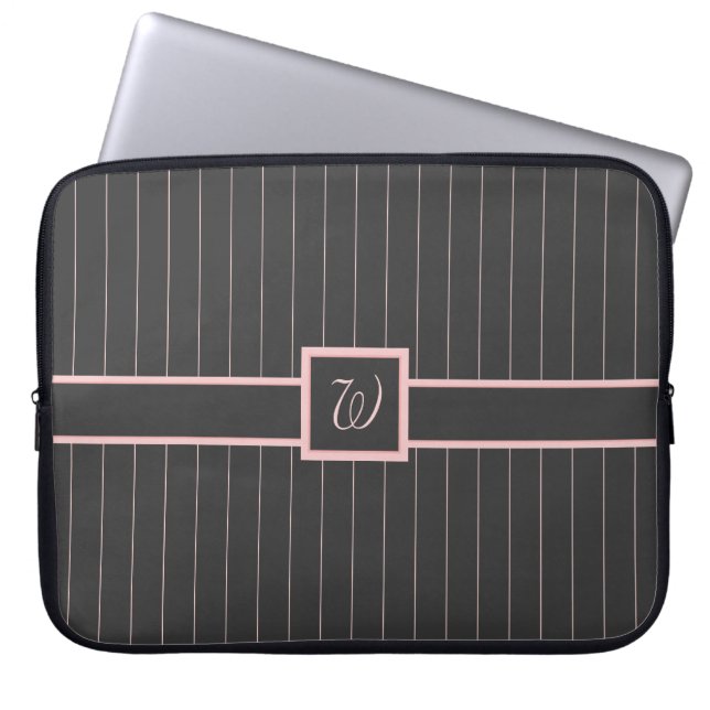 Svart datorhölje med rosa randmönster laptop fodral (Framsidan)