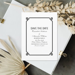 Svart Deco Chic Save the Date Inbjudan