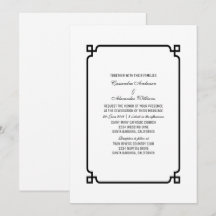 Svart deco-Chicens bröllopsinbjudan